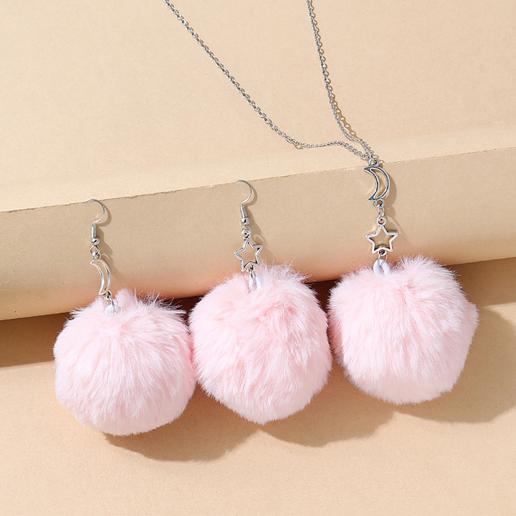 Korean version of creative small fresh sweet star and moon fluffy ball sweater chain earrings setpicture1