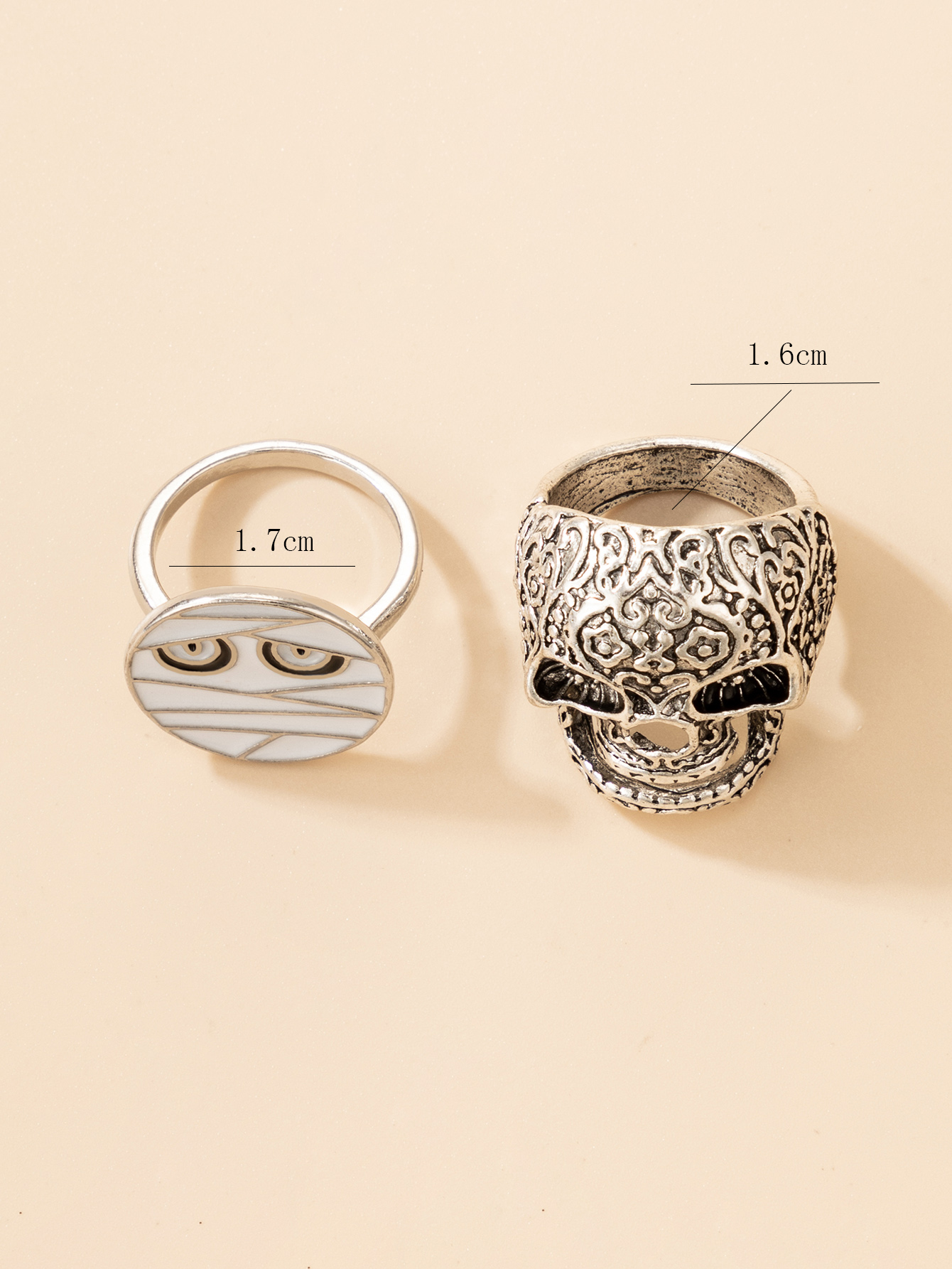 New Cross-border Ornaments Halloween Silver Skull Eye Ring Two Piece Set