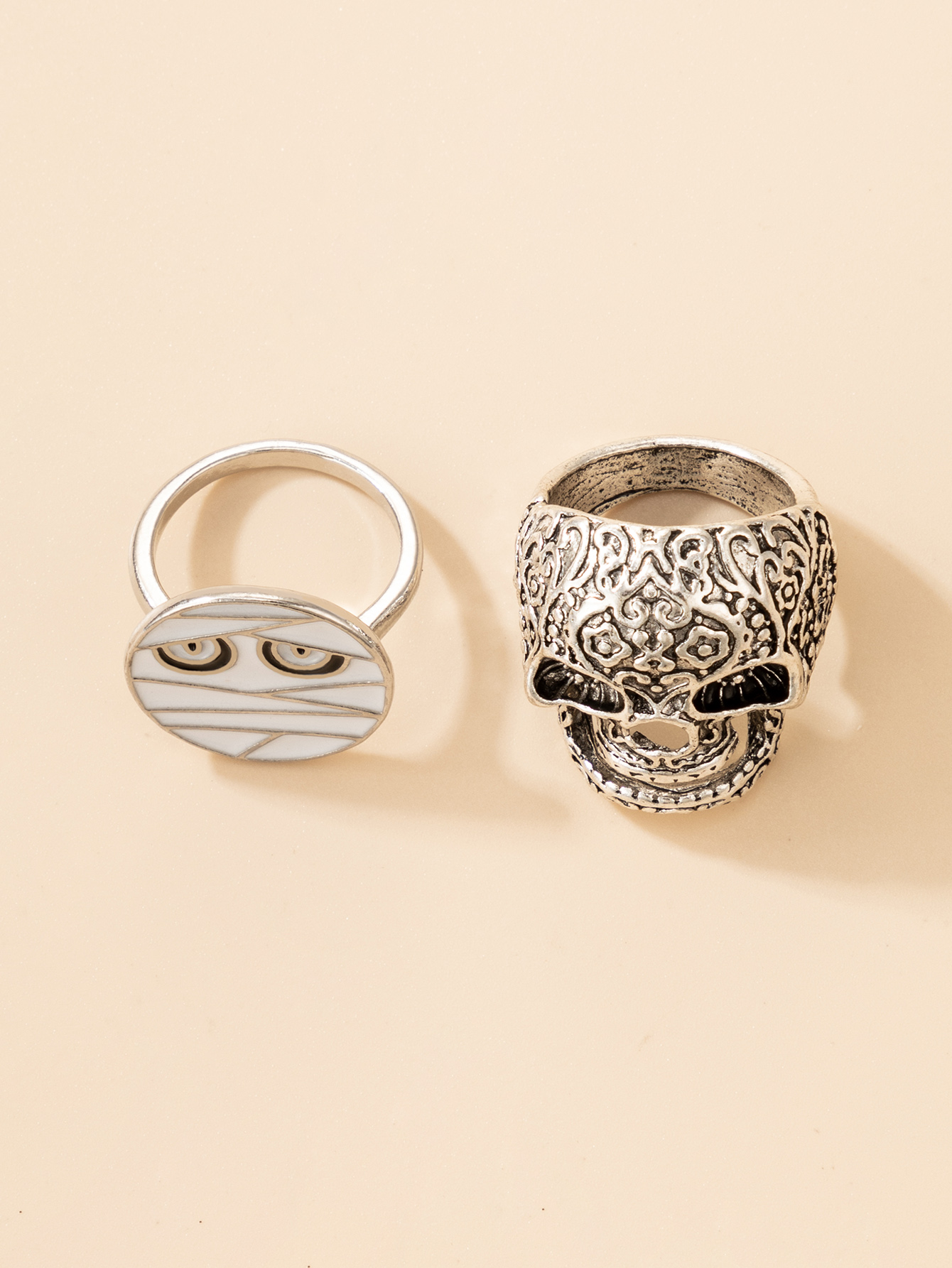 New Cross-border Ornaments Halloween Silver Skull Eye Ring Two Piece Set