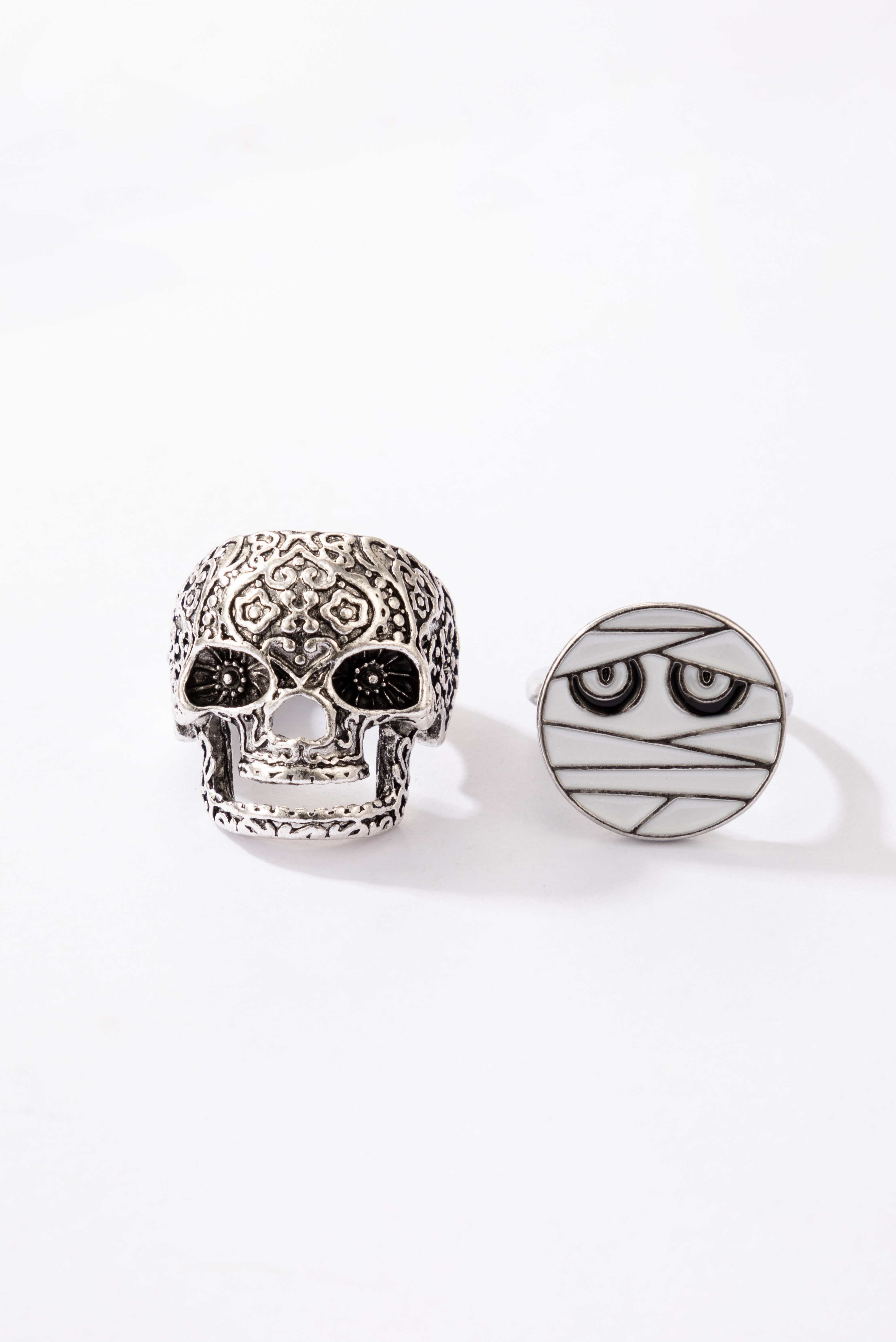 New Cross-border Ornaments Halloween Silver Skull Eye Ring Two Piece Set