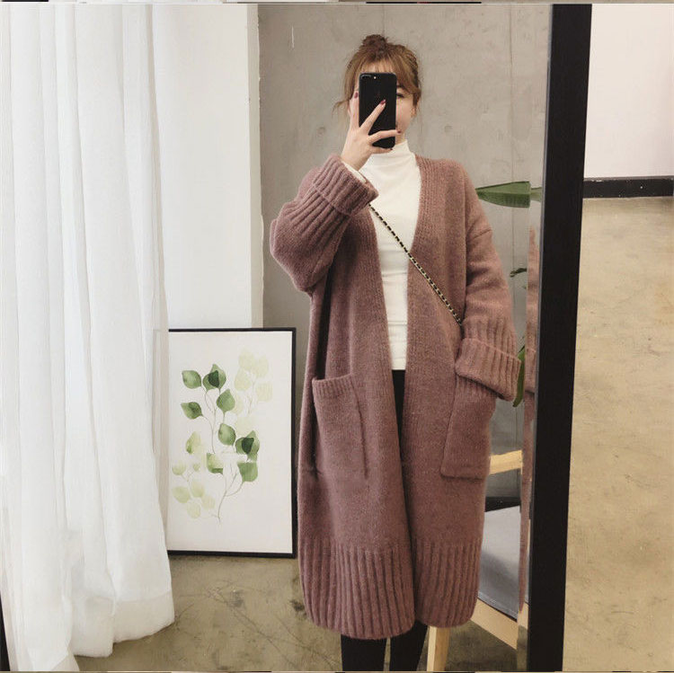 Loose big pockets midlength knit sweater cardigan women net red thick sweater coatpicture4