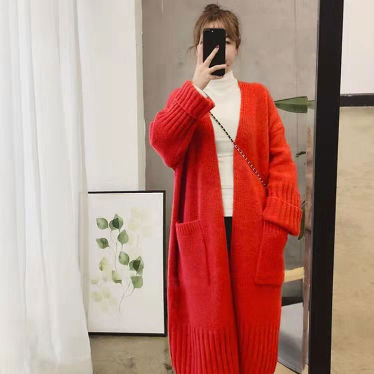 Loose big pockets midlength knit sweater cardigan women net red thick sweater coatpicture6