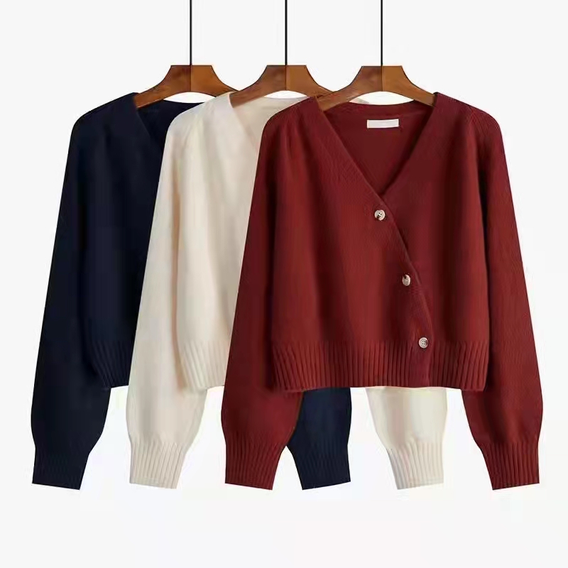 Vneck cardigan jacket womens outer wear short autumn and winter 2021 new loose sweater toppicture1