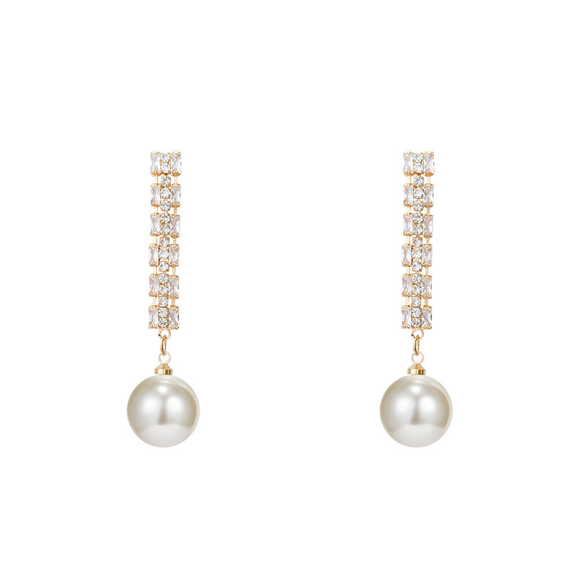 retro temperament diamond long tassel pearl pendant earringspicture5