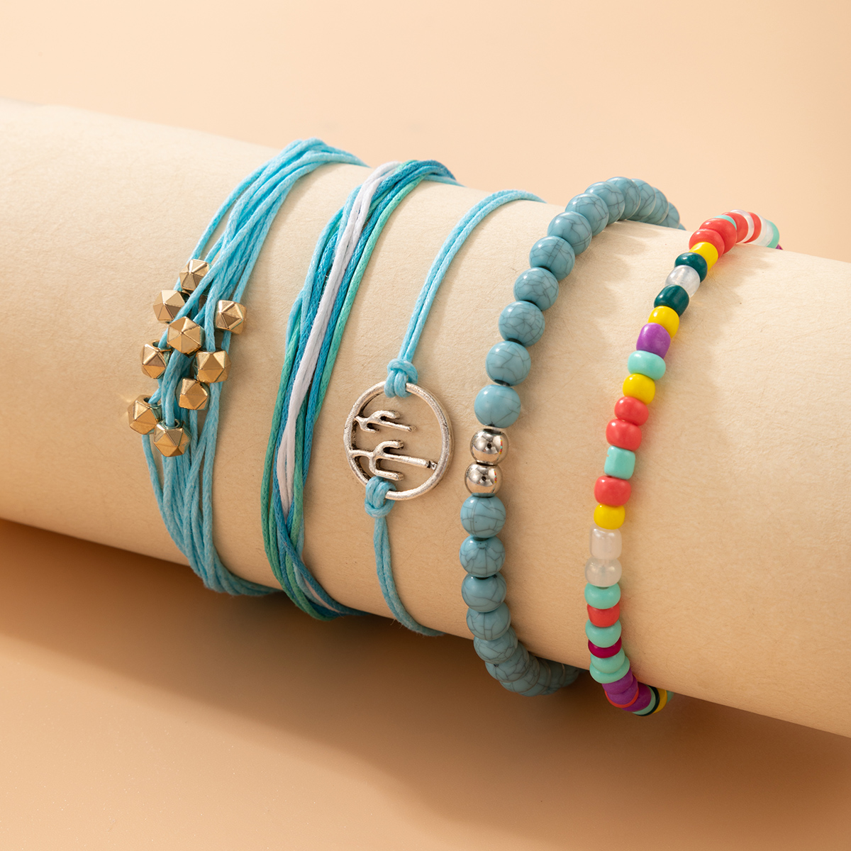 nouveaux bijoux de style bohme couleur perles de riz bracelet cinq pices bracelet en corde tresse ensemblepicture2