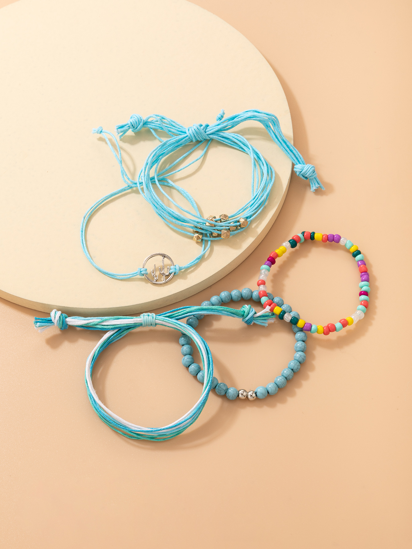 nouveaux bijoux de style bohme couleur perles de riz bracelet cinq pices bracelet en corde tresse ensemblepicture3