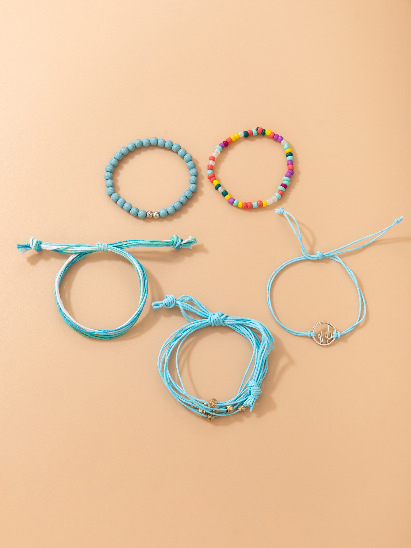 nouveaux bijoux de style bohme couleur perles de riz bracelet cinq pices bracelet en corde tresse ensemblepicture4
