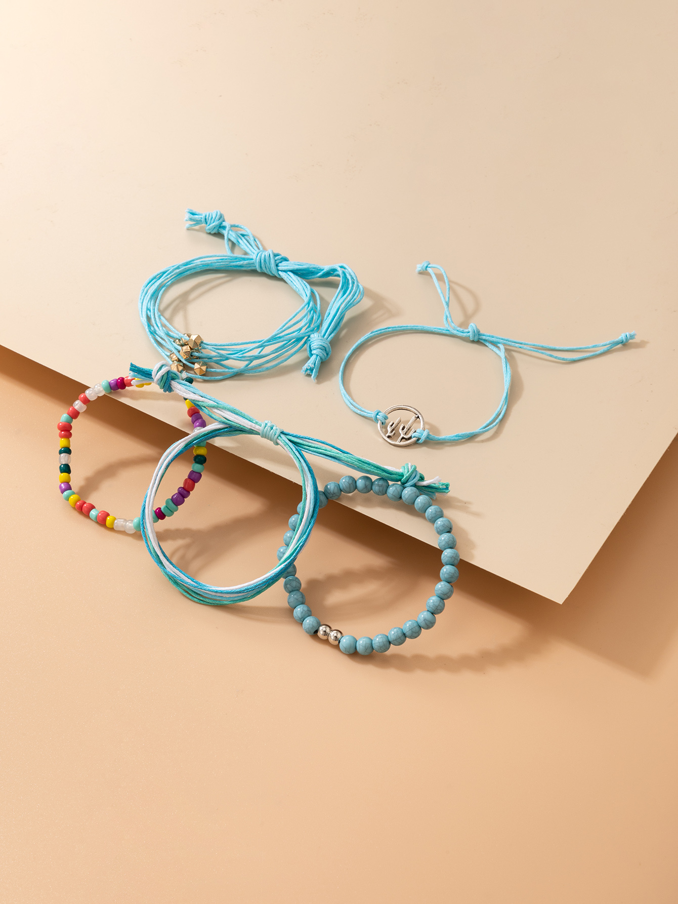 nouveaux bijoux de style bohme couleur perles de riz bracelet cinq pices bracelet en corde tresse ensemblepicture5