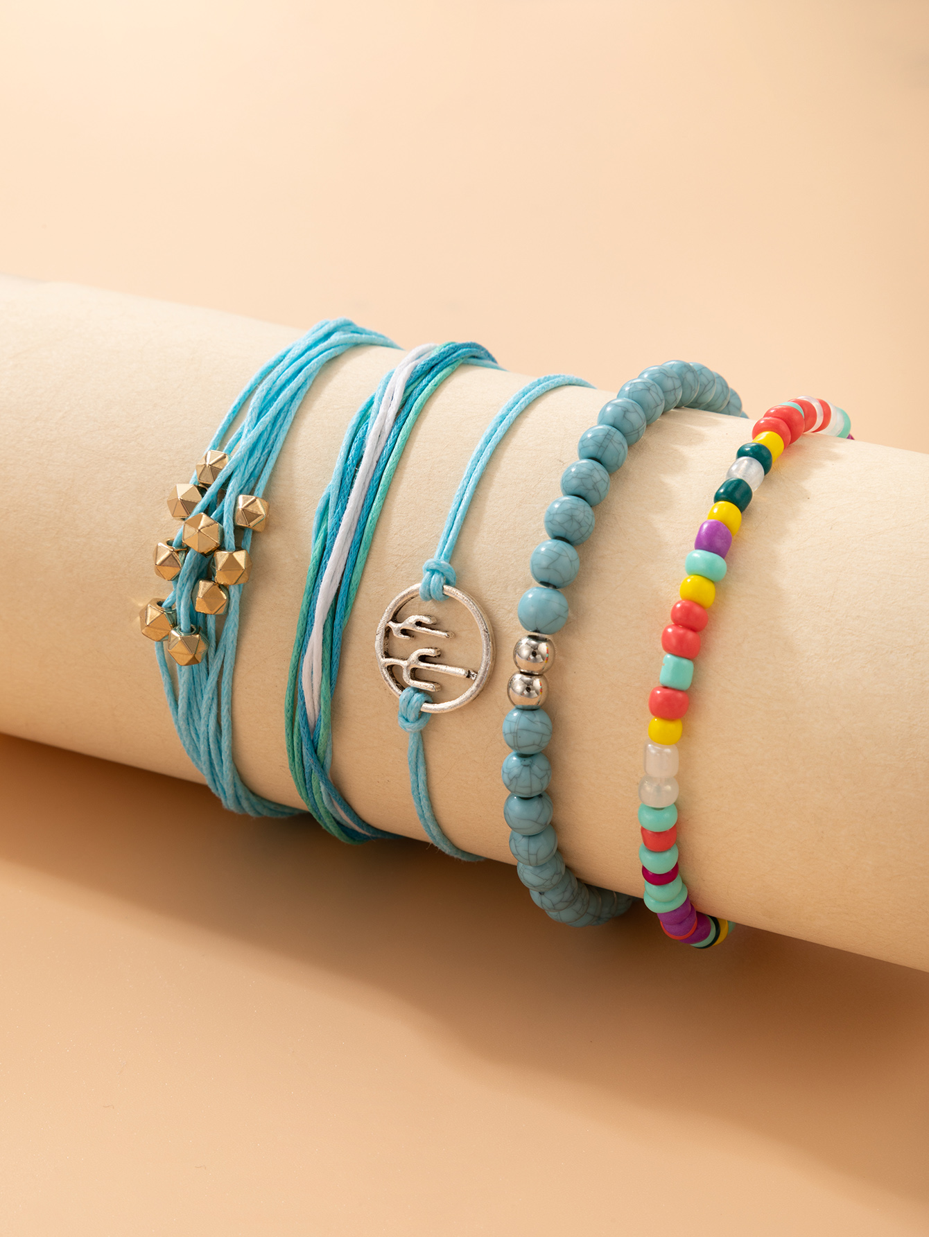 nouveaux bijoux de style bohme couleur perles de riz bracelet cinq pices bracelet en corde tresse ensemblepicture6