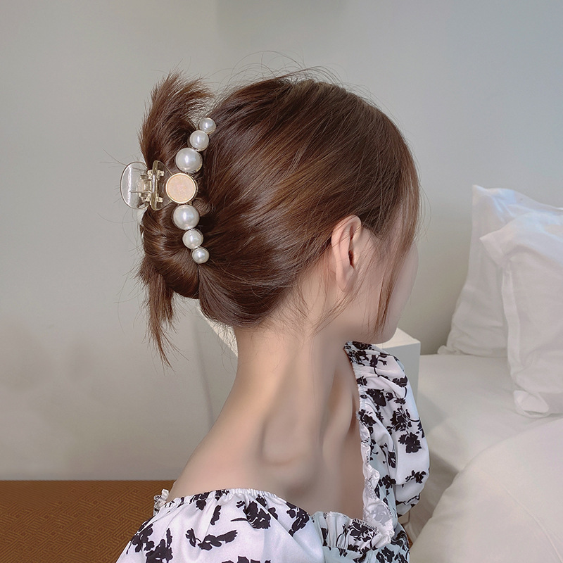 Korean girl pearl hair clip back head plate hair catch clip female hair clip large shark clippicture3