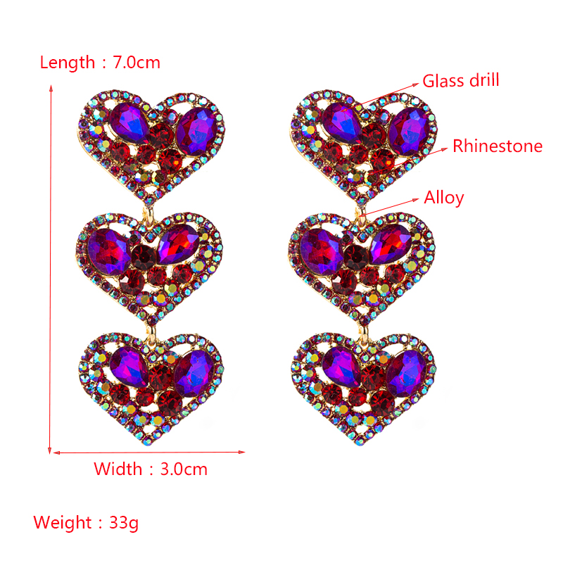 Fashion multilayer heartshaped alloy diamondstudded color glass earringspicture1