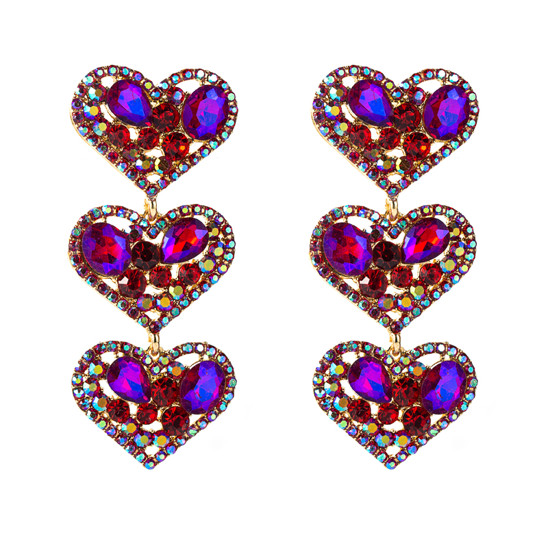 Fashion multilayer heartshaped alloy diamondstudded color glass earringspicture3