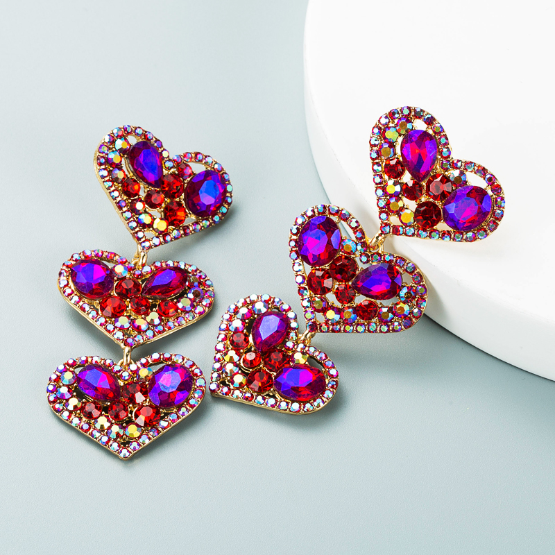 Fashion multilayer heartshaped alloy diamondstudded color glass earringspicture7