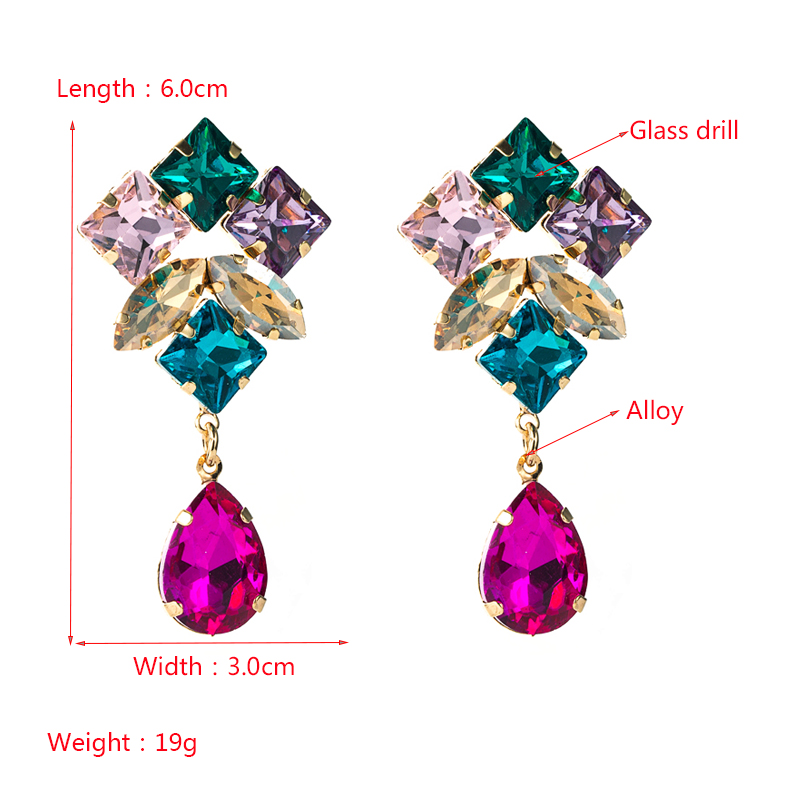 Mode mehrschichtige Legierung Diamant tropfenfrmige farbige Glasdiamantohrringepicture1