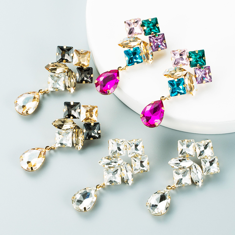 Mode mehrschichtige Legierung Diamant tropfenfrmige farbige Glasdiamantohrringepicture2