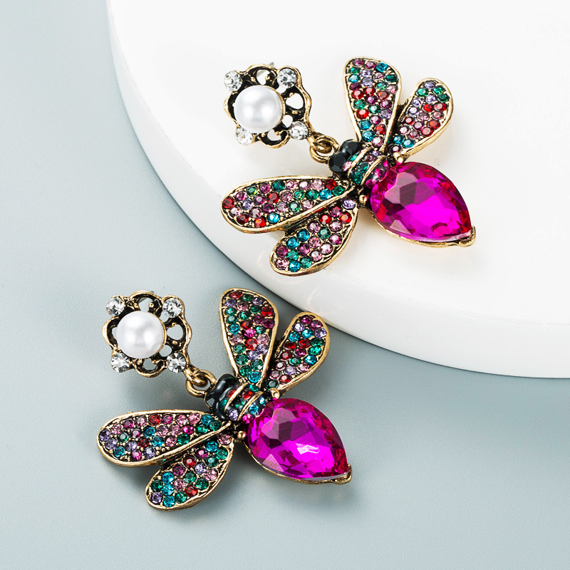 Fashion color diamond butterfly pearl earrings inlaid rhinestone earringspicture6