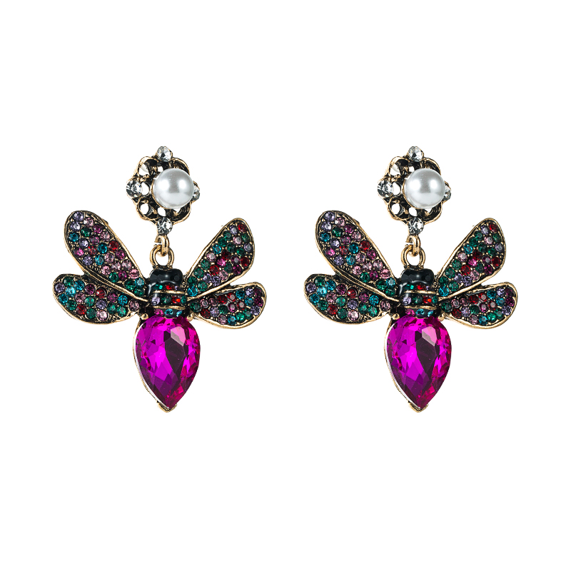 Fashion color diamond butterfly pearl earrings inlaid rhinestone earringspicture8