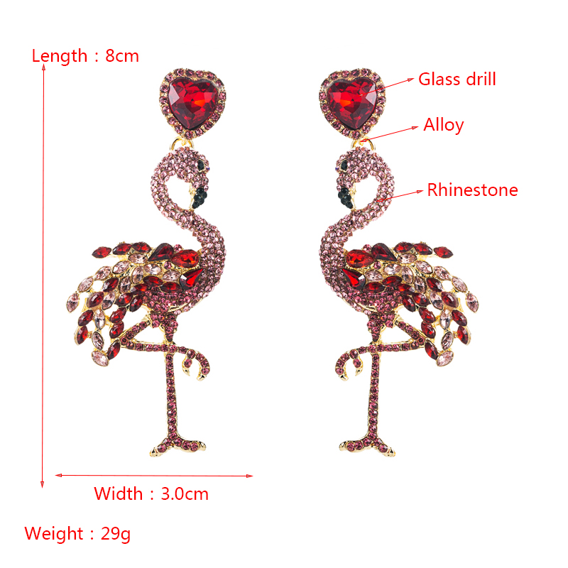 personality creative alloy inlaid rhinestone full diamond flamingo earrings animal earringspicture1