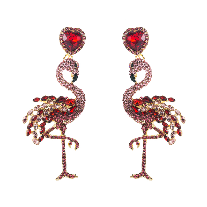 personality creative alloy inlaid rhinestone full diamond flamingo earrings animal earringspicture3