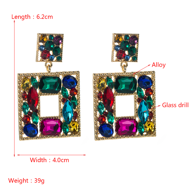 Baroque style alloy glass diamond color geometric earrings