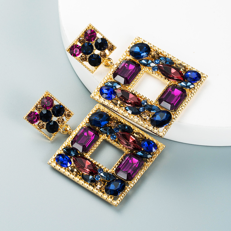 Baroque style alloy glass diamond color geometric earrings