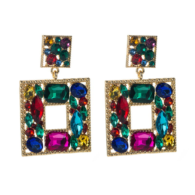 Baroque style alloy glass diamond color geometric earrings