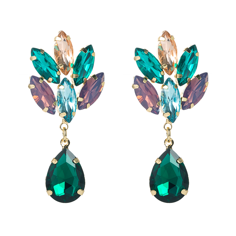 Korean multi-layer alloy diamond-studded flower glass diamond earrings