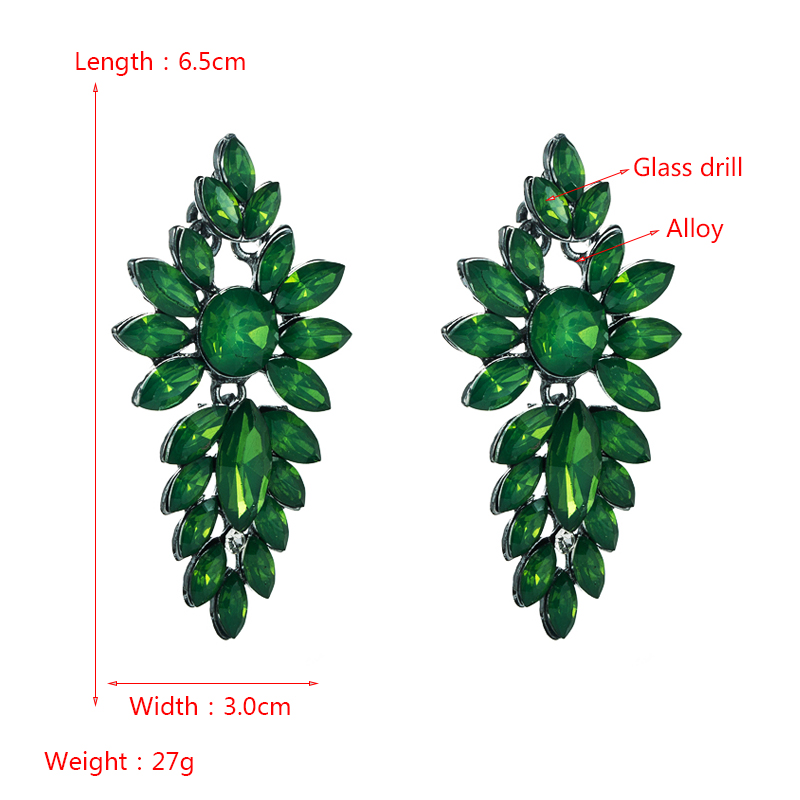 Retro eingelegte farbige Diamanten mehrschichtige Weidenblattfrmige StrassBlumenohrringepicture1