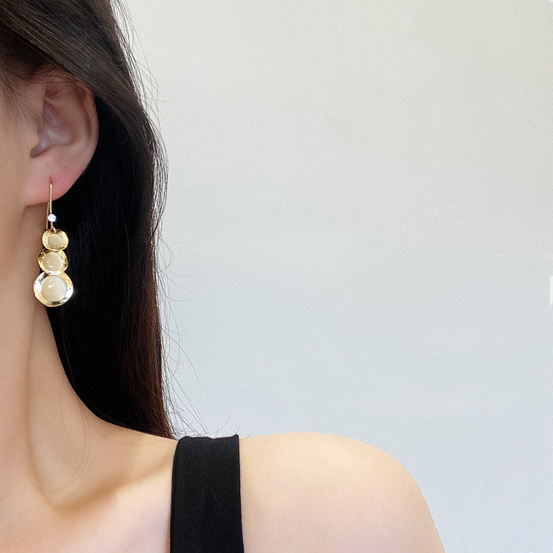 Opal ear hooks exaggerated earrings female 2021 new trendy summer earrings metal highend ear jewelrypicture1