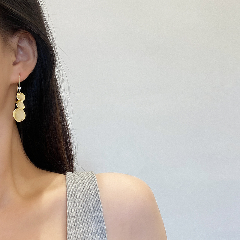 Opal ear hooks exaggerated earrings female 2021 new trendy summer earrings metal highend ear jewelrypicture3
