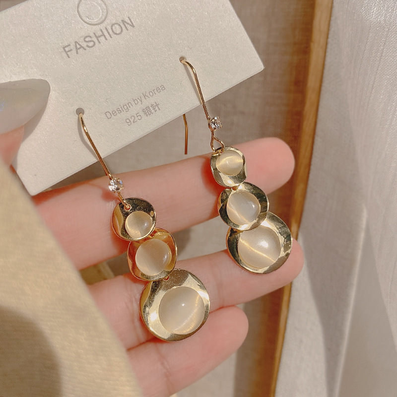 Opal ear hooks exaggerated earrings female 2021 new trendy summer earrings metal highend ear jewelrypicture4