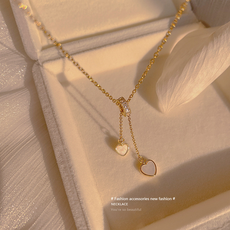 Collier de coquillages blancs de cercle de zircon carr chane d39amour de clavicule collier coren collier en acier au titanepicture1