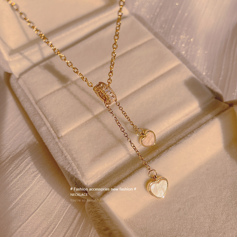 Collier de coquillages blancs de cercle de zircon carr chane d39amour de clavicule collier coren collier en acier au titanepicture6