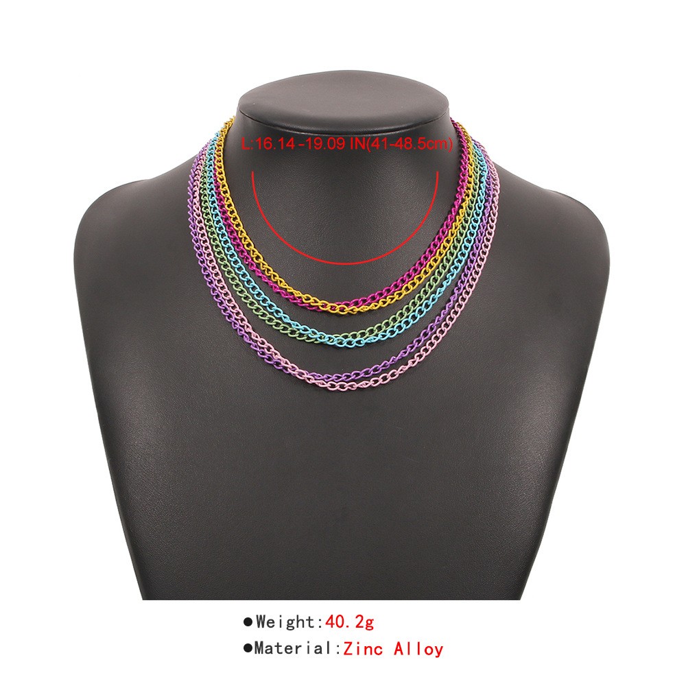 Simple Exaggerated Geometric Color Chain Multilayer Necklace