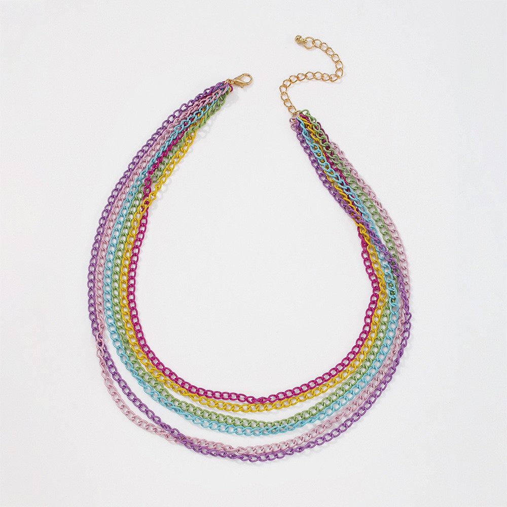 Simple Exaggerated Geometric Color Chain Multilayer Necklace