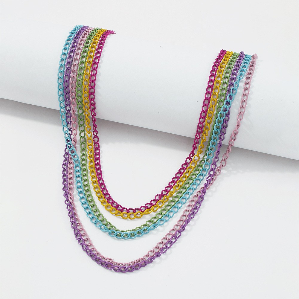 Simple Exaggerated Geometric Color Chain Multilayer Necklace