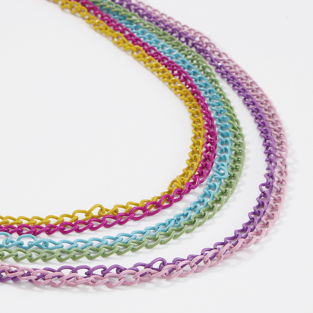 Simple Exaggerated Geometric Color Chain Multilayer Necklace