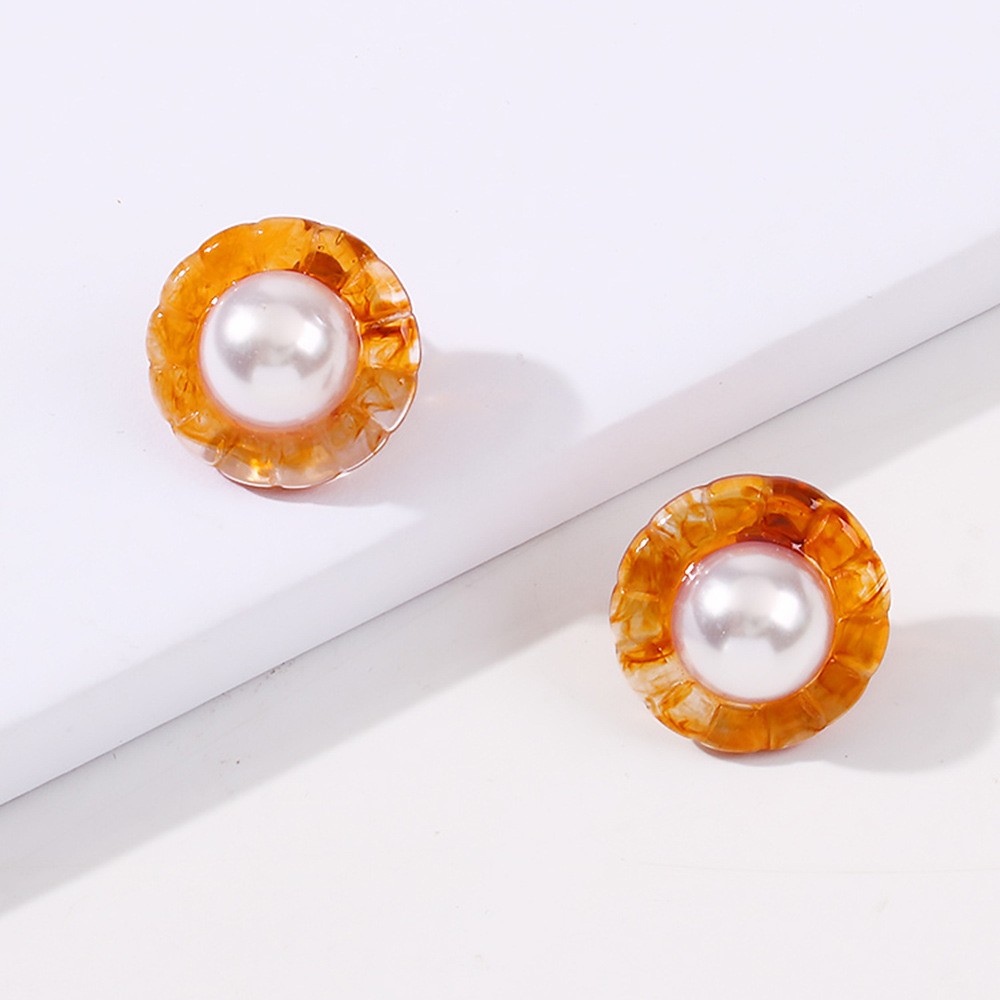 simple imitation pearl resin flower earringspicture3