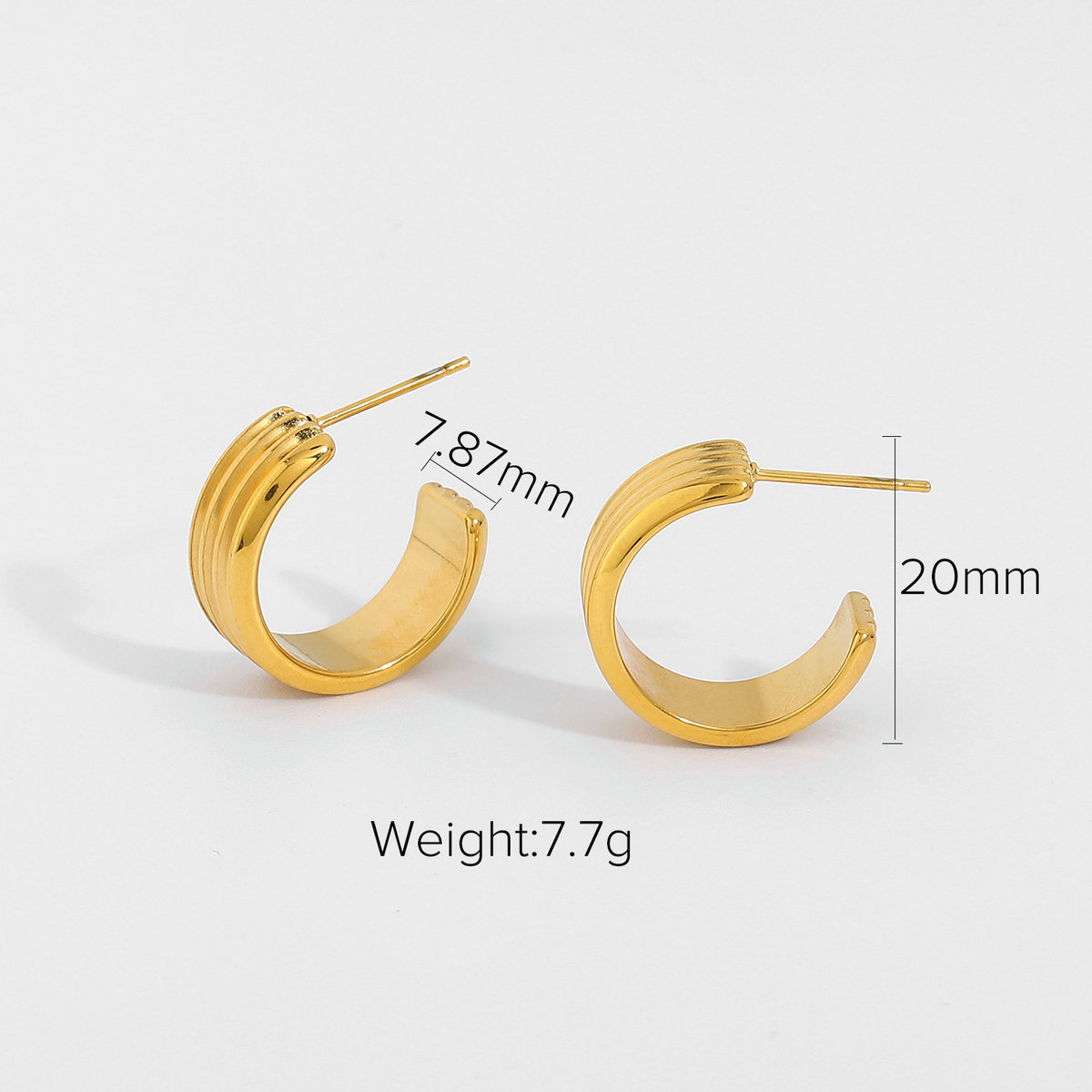 earrings jewelry 18K vacuum plating gold stainless steel threelayer cshaped tire earringspicture5