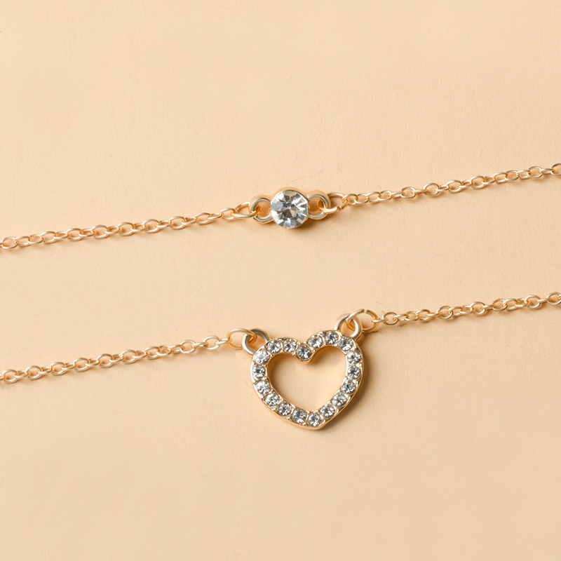 diamond-studded peach heart two-layer necklace