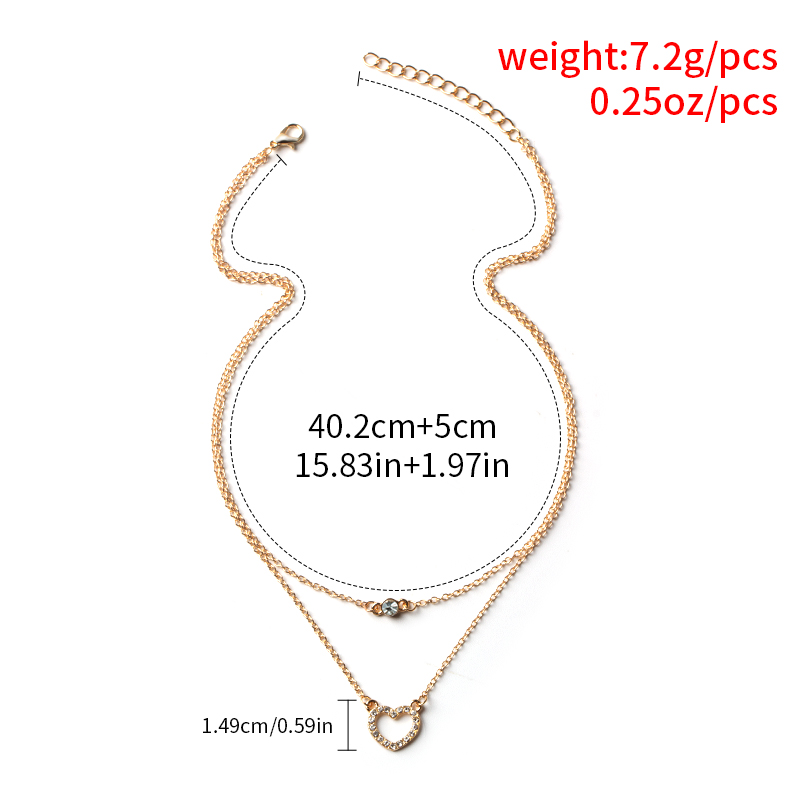 diamond-studded peach heart two-layer necklace