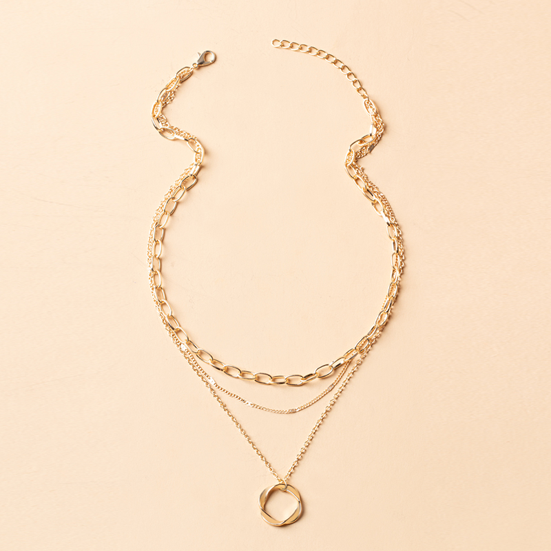 Metal circle three-layer necklace