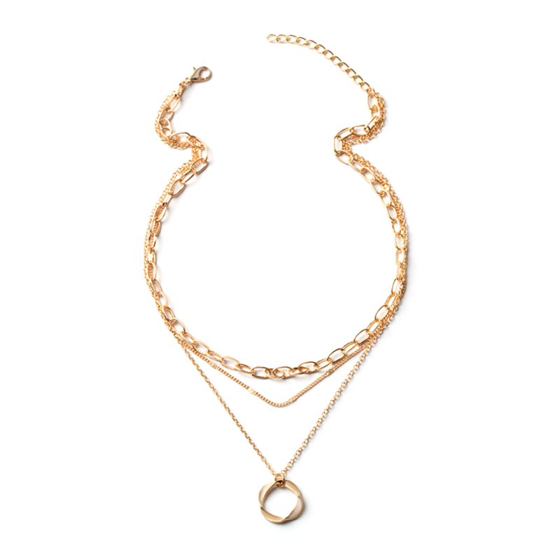 Metal circle three-layer necklace