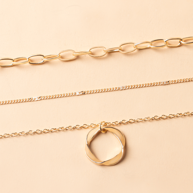 Metal circle three-layer necklace