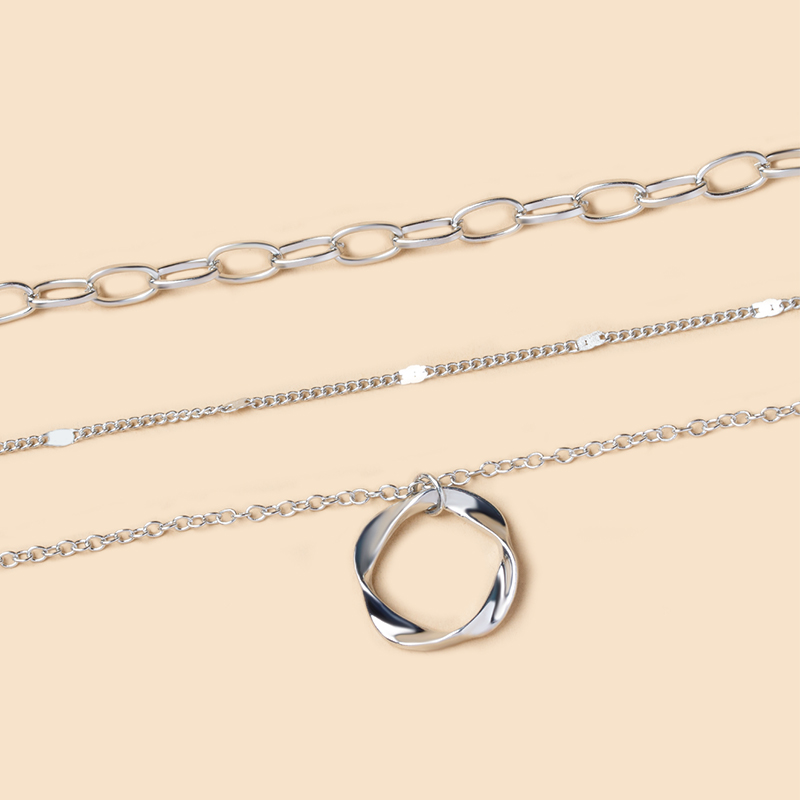 Metal circle three-layer necklace