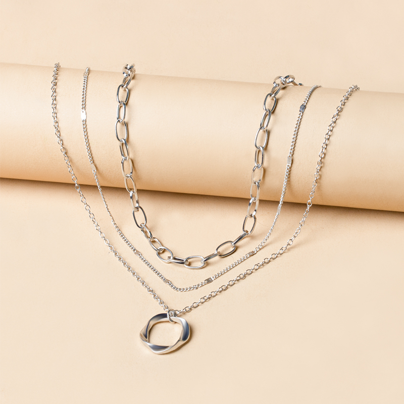 Metal circle three-layer necklace