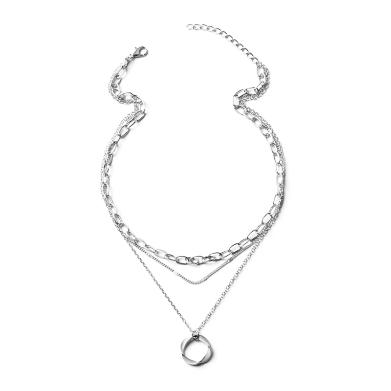 Metal circle three-layer necklace