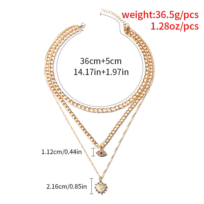 diamond-studded peach heart and eyes three-layer necklace