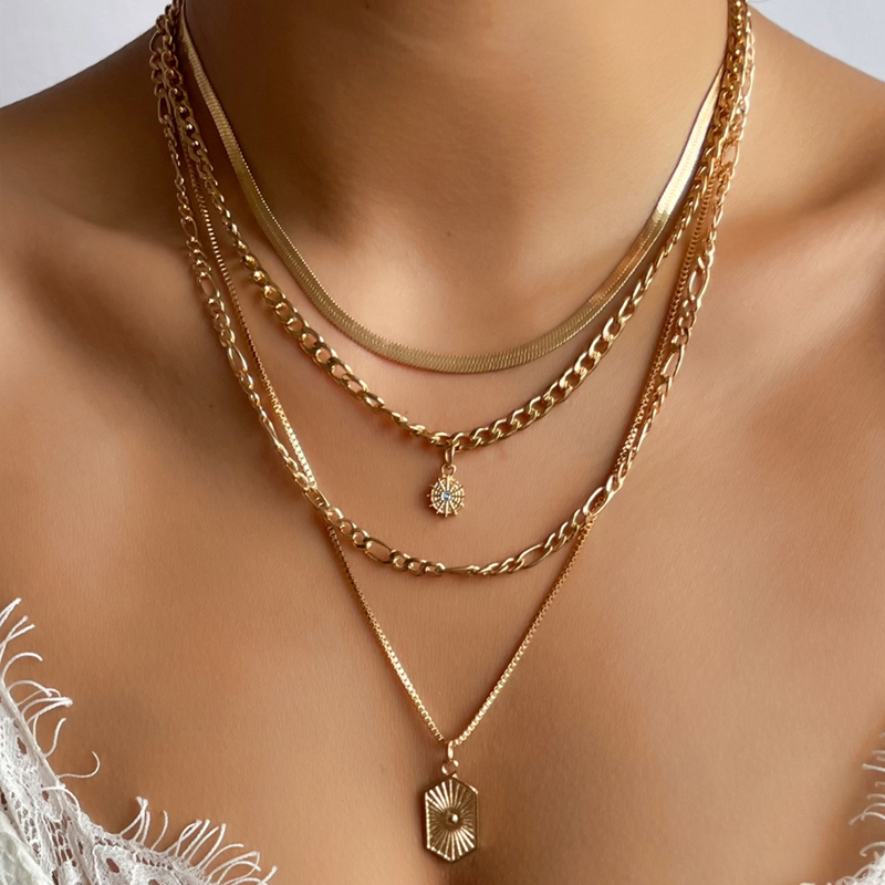 square brand thick chain 4-layer necklace