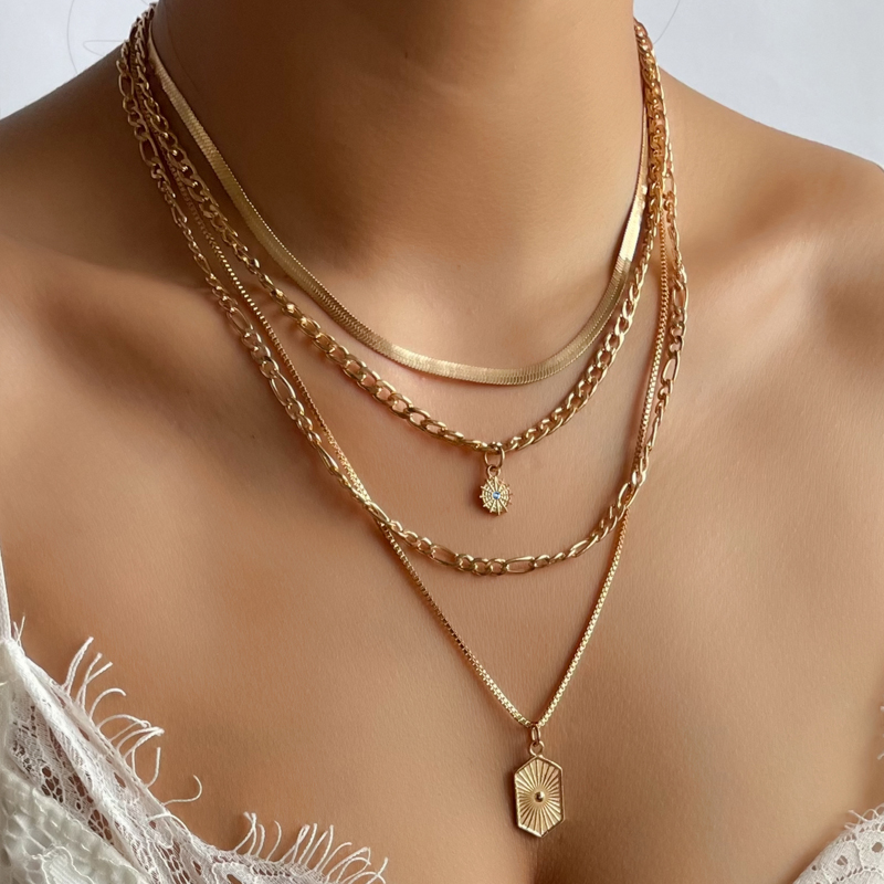 square brand thick chain 4-layer necklace